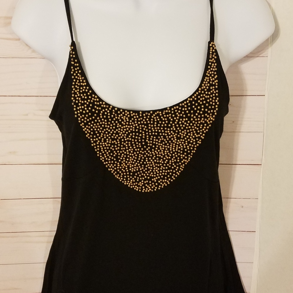 Black tank with gold beading